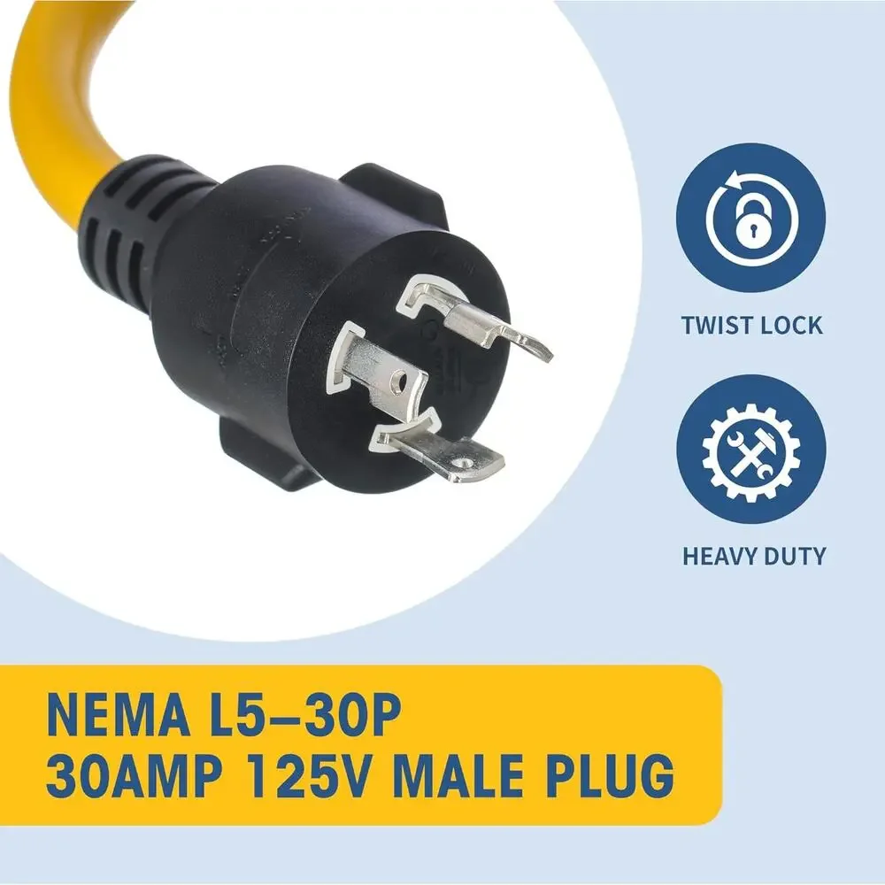 12 Inch 30 Amp to 110 Adapter, 4 Prong 30 Amp to 15